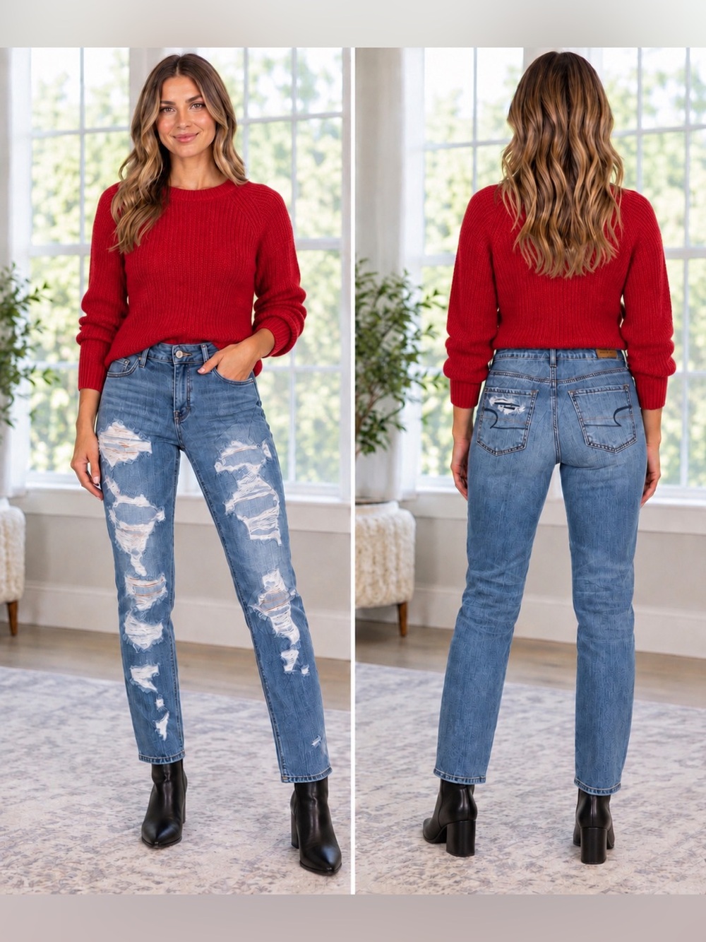 American Eagle Outfitters Distressed Medium Blue Straight Leg Jeans/Y2K/TomGIrl